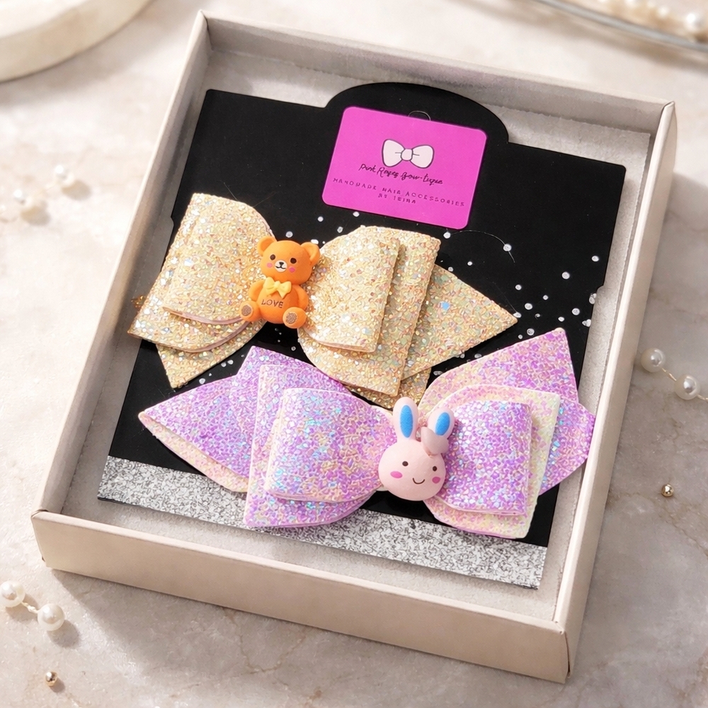 Handcrafted 2 Hair Bows Baby Toddler Girls